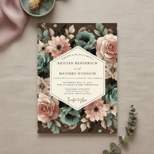 Invitation Mariage Romantique aux Fleurs de Rose Poussiéreuse