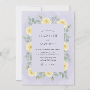Invitation Mariage Romantique aux Fleurs Jaune Pâle