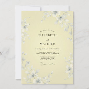 Invitation Mariage Romantique aux Fleurs Jaune Pâle