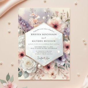 Invitation Mariage Romantique aux Fleurs Mauves