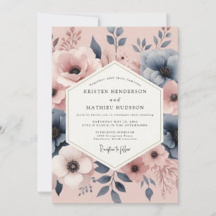 Invitation Mariage Romantique aux Fleurs Roses Rosé