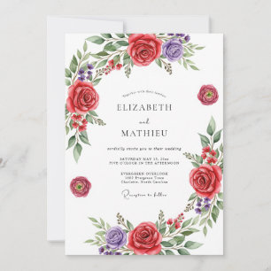 Invitation Mariage Romantique aux Fleurs Rouges