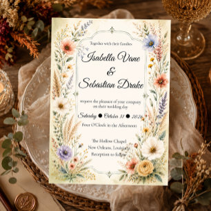 Invitation Mariage Romantique aux Fleurs Sauvages et Pastel É