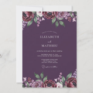 Invitation Mariage Romantique aux Pivoines Rouge Profond