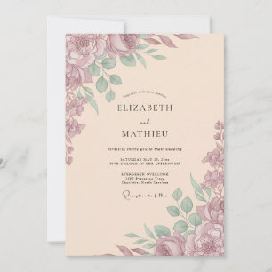 Invitation Mariage Romantique aux Tons Mauves Atténués