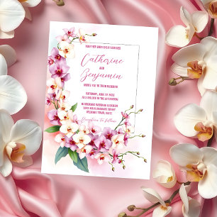 Invitation Mariage Romantique avec des Orchidées Roses et Bla