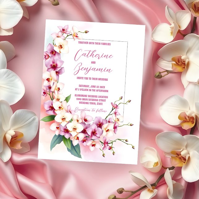 Invitation Mariage Romantique avec des Orchidées Roses et Bla (Créateur téléchargé)