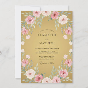 Invitation Mariage Romantique Botanique à Fleur de Pêcher