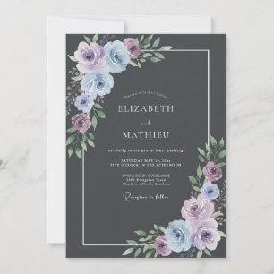 Invitation Mariage Romantique Botanique Bleu Lavande