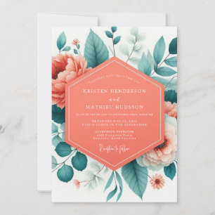 Invitation Mariage Romantique Botanique Corail