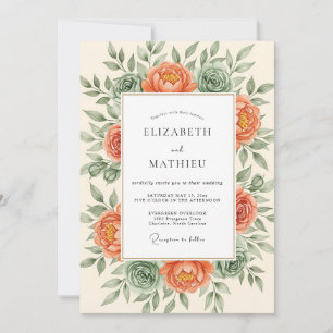 Invitation Mariage Romantique Botanique Corail Luxuriant