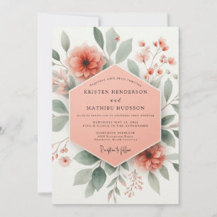 Invitation Mariage Romantique Botanique Fleur de Corail