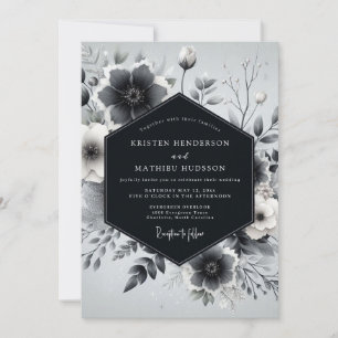 Invitation Mariage Romantique Botanique Gris Ardoise