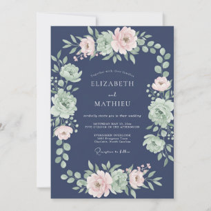 Invitation Mariage Romantique Botanique Navy Blush