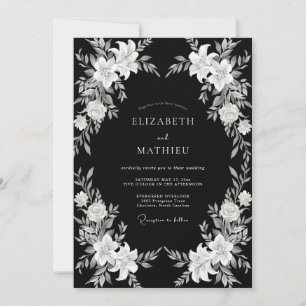 Invitation Mariage romantique botanique noir et blanc