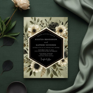 Invitation Mariage Romantique Botanique Olive Profond