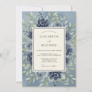 Invitation Mariage Romantique Botanique Rose Bleue
