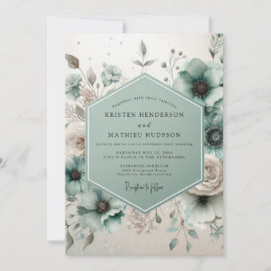 Invitation Mariage Romantique Botanique Sarcelle