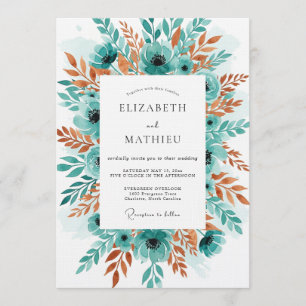 Invitation Mariage Romantique Botanique Sarcelle