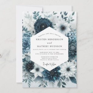 Invitation Mariage Romantique Botanique Teal Bloom