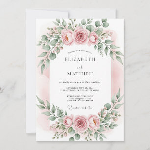 Invitation Mariage Romantique Botanique Teint Rose