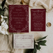 Mariage Romantique Bourgeois Floral Burgundy Argen