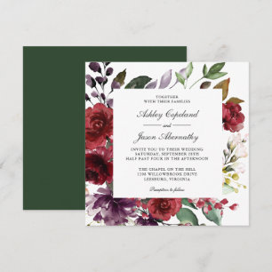 Invitation Mariage romantique bourguignon rouge et violet