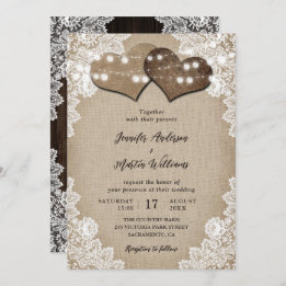 Invitation Mariage romantique Burlap et dentelle