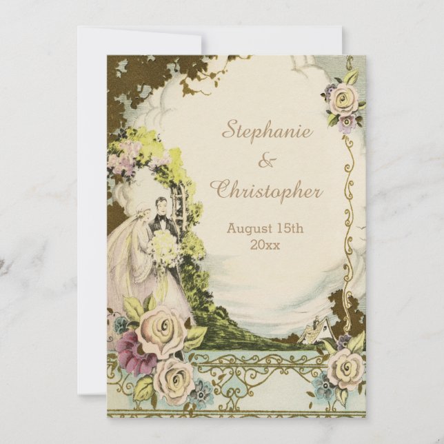Invitation Mariage romantique chic vintage de jeune mariée et (Devant)