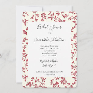 Invitation Mariage Romantique Crème Feuilles Rouges