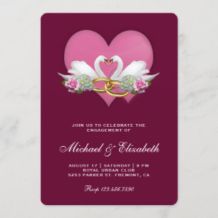 Invitation Mariage Romantique Cygnes Magenta Foncé Fête de Fi