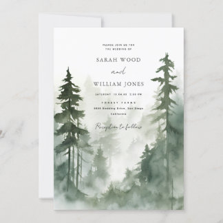 Invitation Mariage romantique de forêt verte sauvage