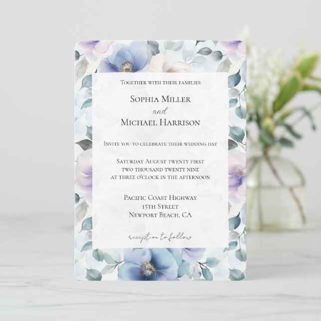 Invitation Mariage romantique de jolies fleurs de lavande (Debout devant)