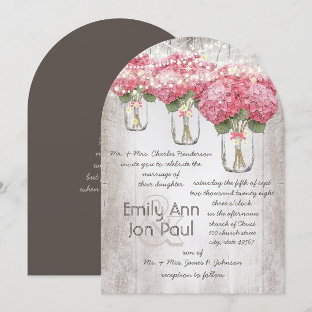 Invitation Mariage romantique de luciole de Mason rose pâle (Devant / Derrière)