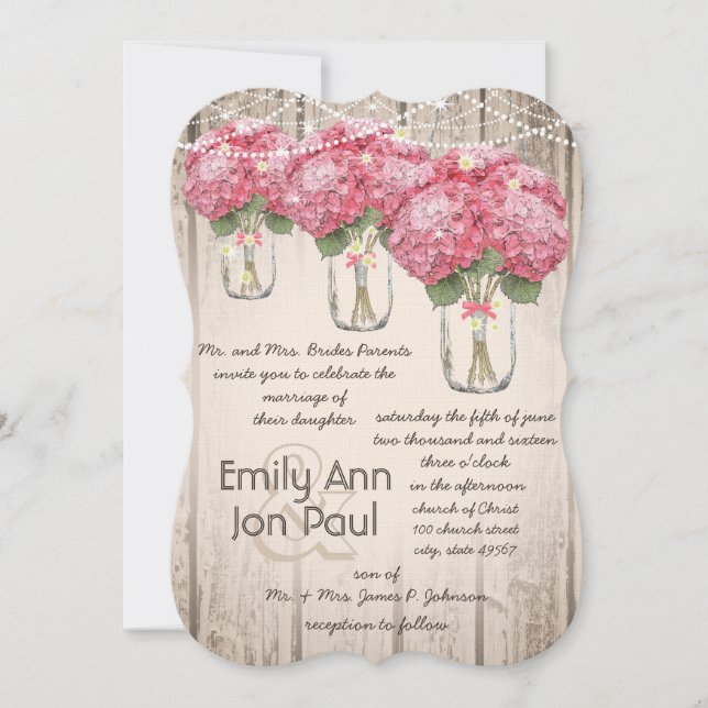 Invitation Mariage romantique de luciole de Mason rose pâle (Devant)