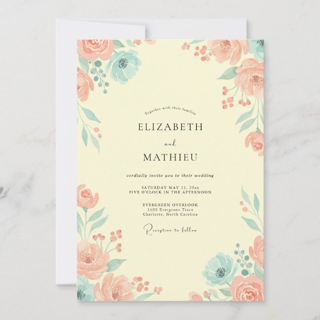 Invitation Mariage Romantique de Printemps à la Crème (Devant)