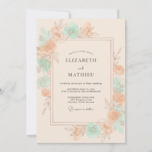 Invitation Mariage Romantique de Printemps Abricot Menthe