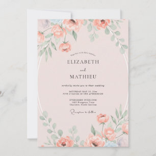 Invitation Mariage Romantique de Printemps aux Pêches