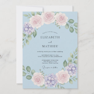Invitation Mariage Romantique de Printemps Bleu Ciel