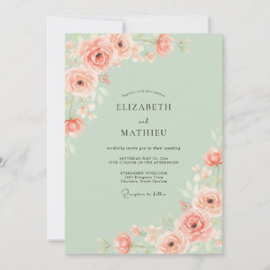 Invitation Mariage Romantique de Printemps Menthe et Pêche