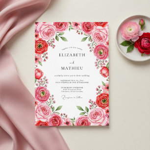 Invitation Mariage Romantique de Printemps Rouge Baigné
