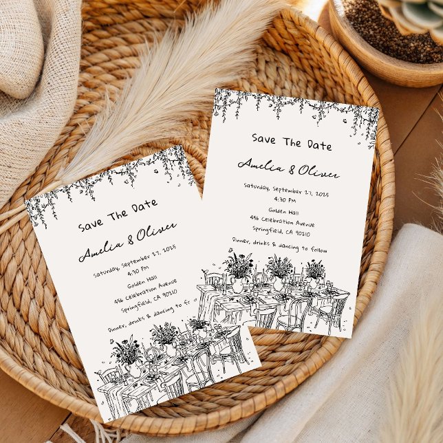 Invitation Mariage romantique d'été bleu français dessiné à l (Créateur téléchargé)