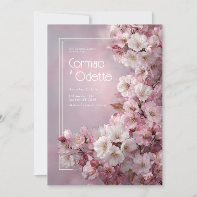 Invitation Mariage romantique en fleur de cerisier (Devant)