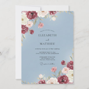 Invitation Mariage Romantique Enchanté de Fleurs de Bourgogne