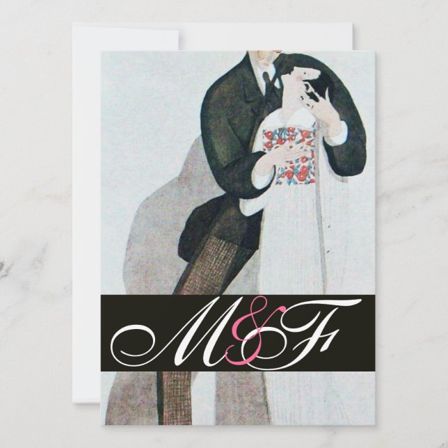INVITATION MARIAGE ROMANTIQUE ET GROOM MARIAGE MONOGRAM OR (Devant)