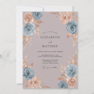 Invitation Mariage Romantique Fleur de Pêcher Bleu