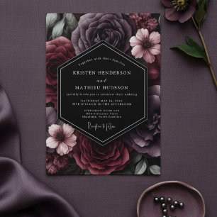 Invitation Mariage Romantique Fleur de Prunier Sombre