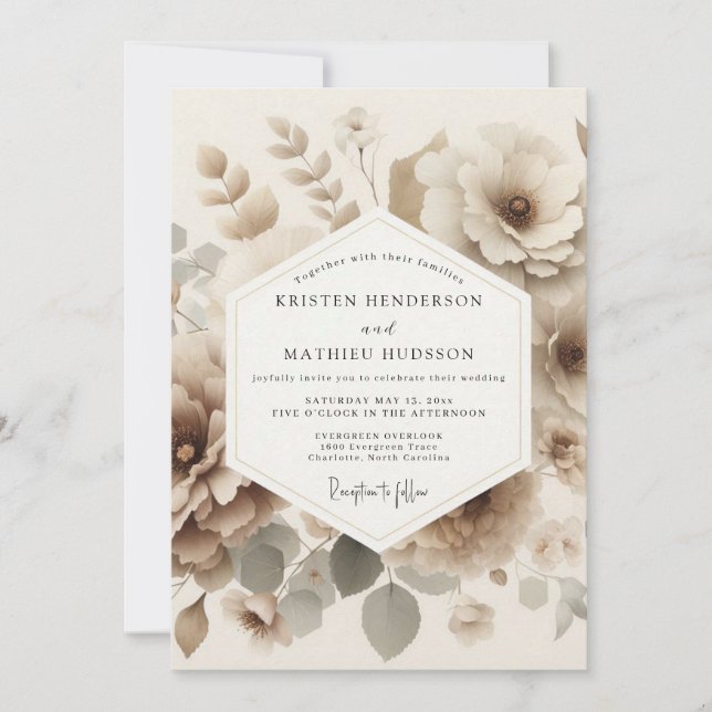 Invitation Mariage Romantique Fleur de Sépia (Devant)