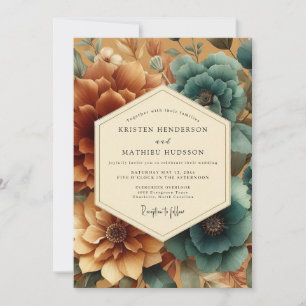 Invitation Mariage Romantique Fleur de Teal Ambre