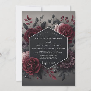 Invitation Mariage Romantique Fleur Rouge Profond